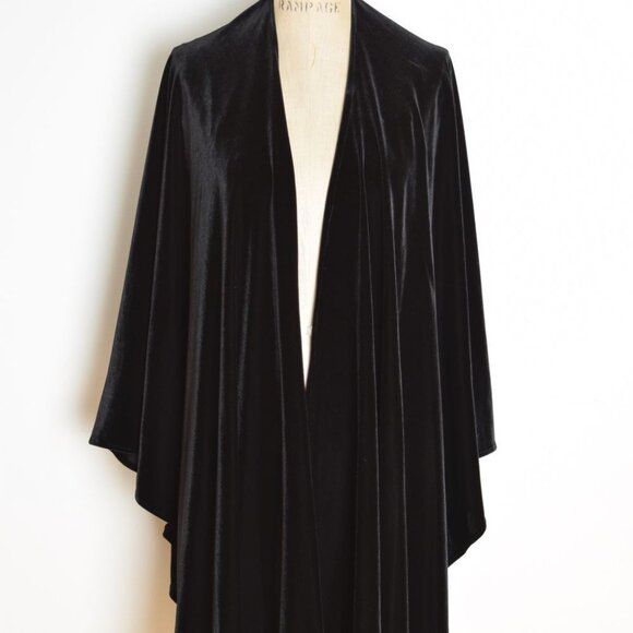 vintage 90s cape Harve Benard black velvet jacket poncho shawl draped top caplet - Picture 3 of 9